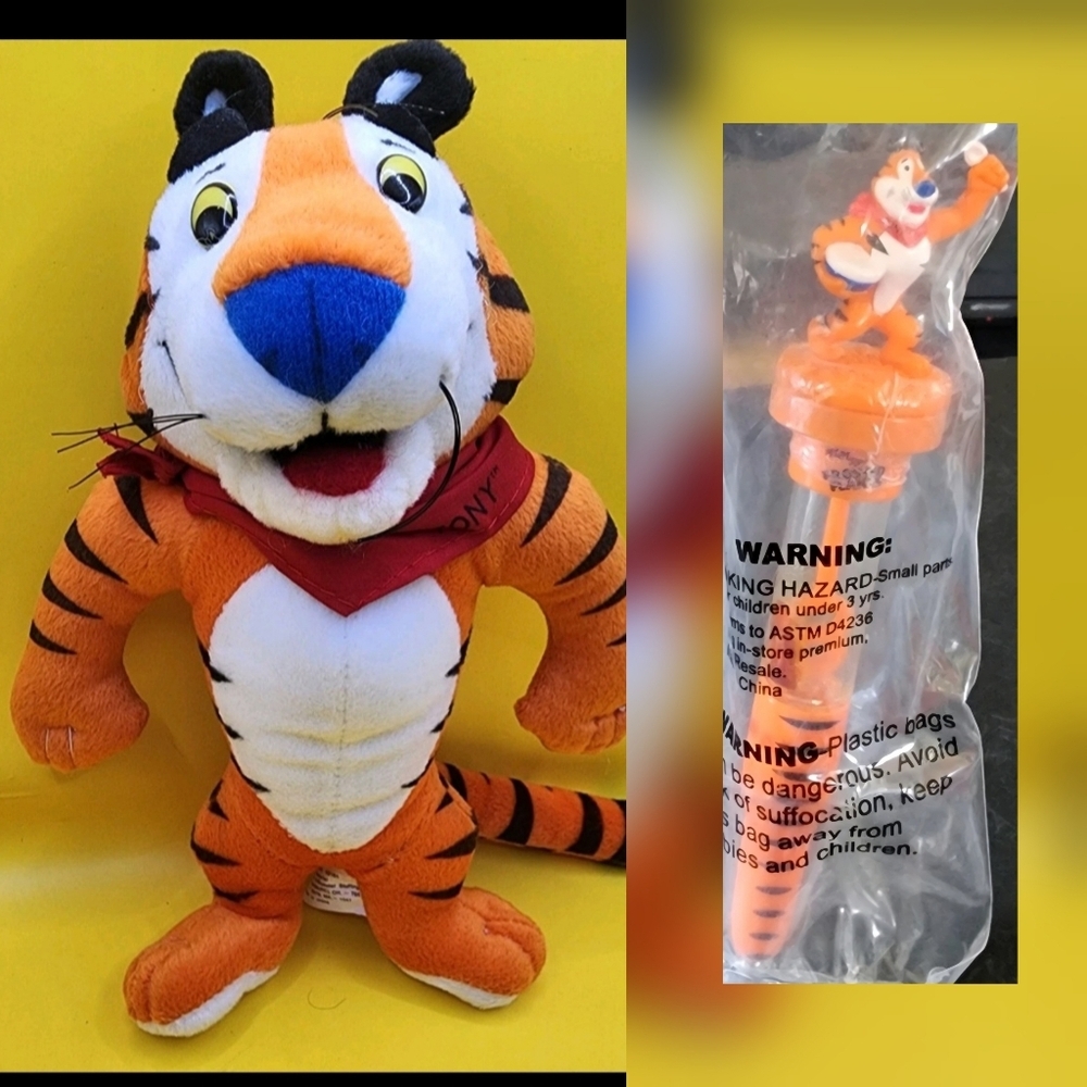 1993 Tony the Tiger Plush 9" & 2 Bubble Light Pens Lot Kellogg's - Picture 1 of 9